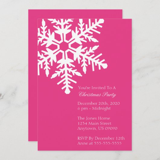 Invitation de Noël Jumbo Snowflake (rose) (Devant / Derrière)