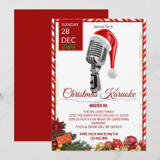 Invitation de Noël Karaoke Night (Devant / Derrière)