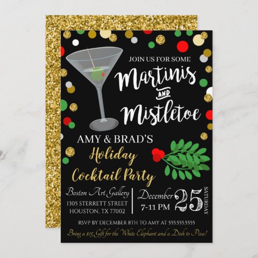Invitation De Noël Martinis Et Mistletoe (Devant / Derrière)