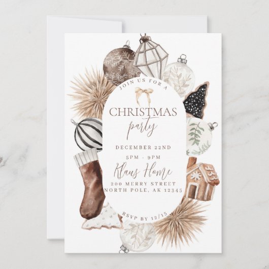 Invitation de Noël neutre Boho Brown (Devant)
