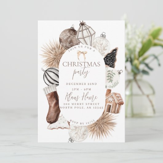 Invitation de Noël neutre Boho Brown (Debout devant)