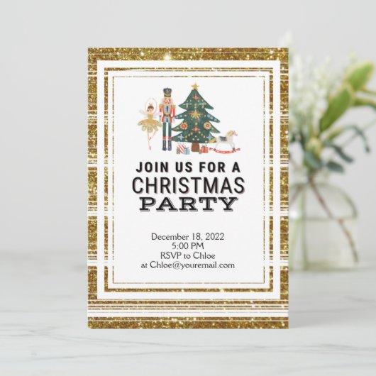 Invitation de Noël Nutcracker Custom Gold Party (Debout devant)