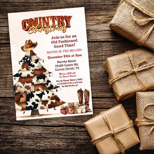 Invitation de Noël occidentale de campagne