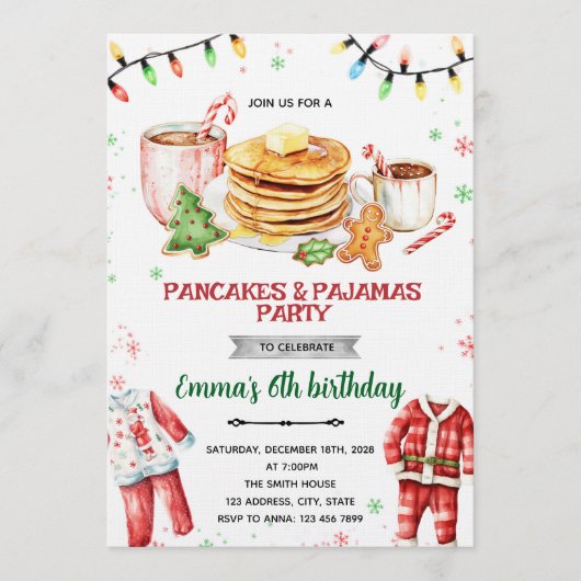 Invitation de Noël Pancakes et Pyjamas (Devant)