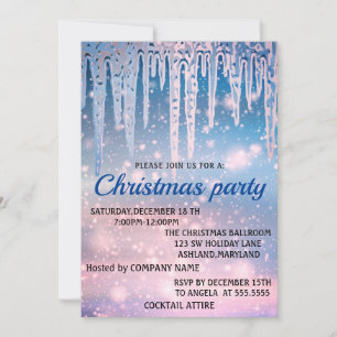 Invitation de Noël Parfait, Élégant, Rose Bleu