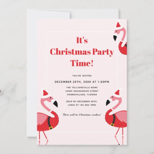 Invitation de Noël Père Noël Flamant rose rose (Devant)