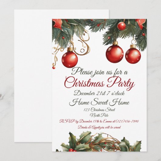 Invitation de Noël personnalisable (Devant / Derrière)