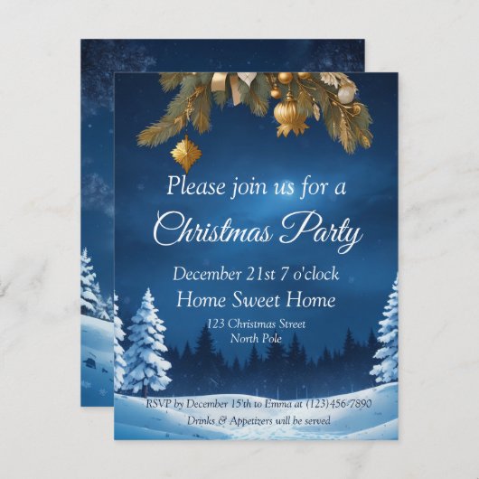 Invitation de Noël personnalisable (Devant / Derrière)