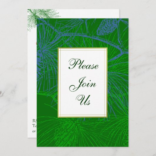 Invitation de Noël personnalisée en pin vert et bl (Devant / Derrière)
