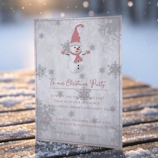 Invitation de Noël Pink Cute Snowman