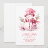 Invitation de Noël Pink Snowman (Devant / Derrière)