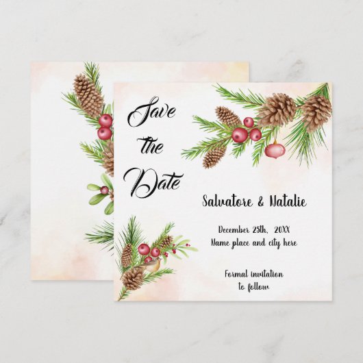 Invitation de Noël pour Sauvegarder la Date (Devant / Derrière)