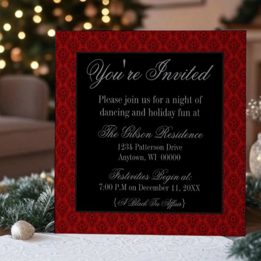 Invitation de Noël Radiant Damask, Rouge