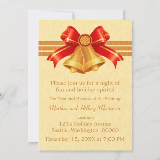 Invitation de Noël Red and Gold Bells (Devant)