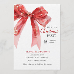 Invitation de Noël Red Bow - Invitation moderne