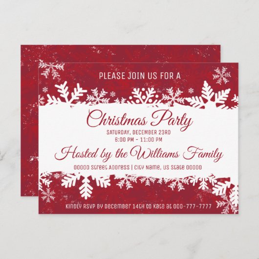 Invitation de Noël Red Rustic Snowflake (Devant / Derrière)
