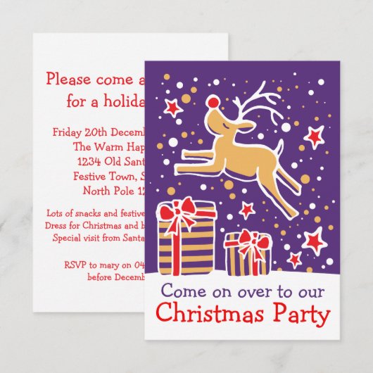 Invitation de Noël rennes violet (Devant / Derrière)