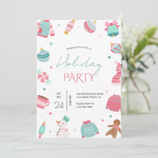 Invitation de Noël rose et sarcelle (Debout devant)