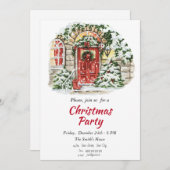 Invitation de Noël rouge et vert (Devant / Derrière)