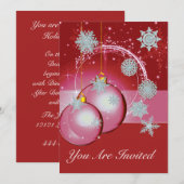 Invitation de Noël Rouge, flocon de neige ornement (Devant / Derrière)