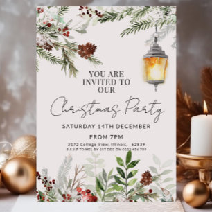 Invitation de Noël rustique Aquarelle Vert