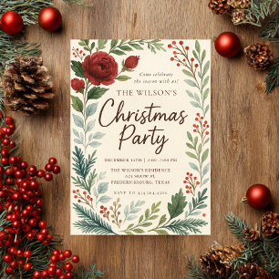 Invitation de Noël Rustique Fleurs d'Hiver