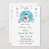 Invitation de Noël snome bleu or (Devant / Derrière)