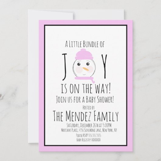 Invitation de Noël Snowman Girl Baby shower (Devant)