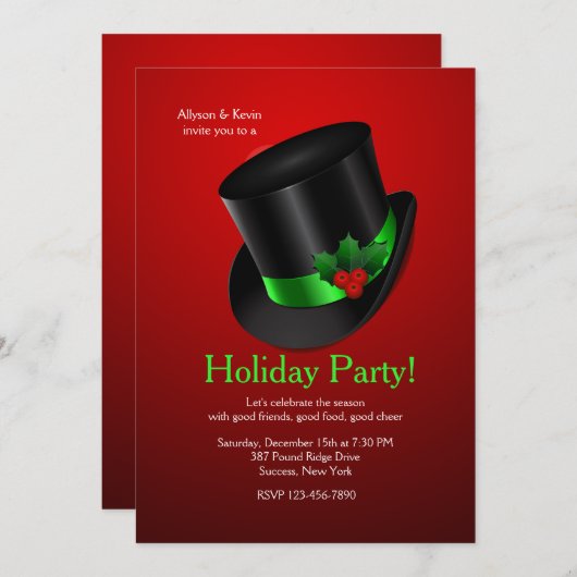 Invitation de Noël Top Hat (Devant / Derrière)