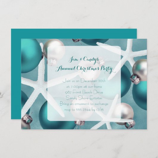 Invitation de Noël Turquoise tropical (Devant / Derrière)