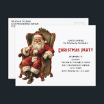 Invitation de Noël vintage Père Noël traditionnell<br><div class="desc">Carte postale de l'invitation de Noël avec une image de style vintage représentant le Père Noël classique assis dans un fauteuil démodé. Joli design traditionnel de Noël.</div>