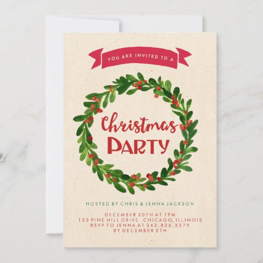Invitation de Noël Wreath Fête (Devant)