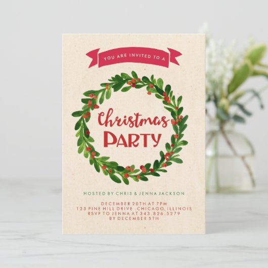 Invitation de Noël Wreath Fête (Debout devant)