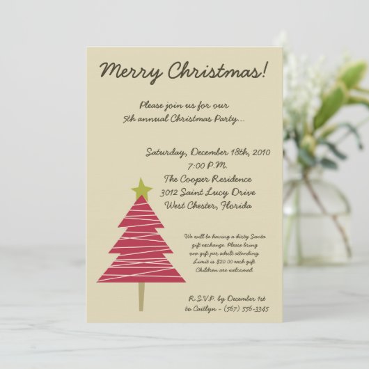 Invitation de Noël XMAS Tree Tan & Red 5x7 (Debout devant)