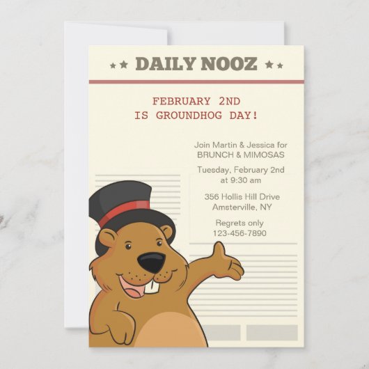 Invitation de Nooz de jour de Groundhog (Devant)