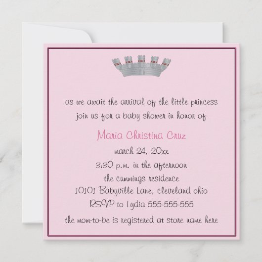 Invitation de notre petite princesse Baby shower ( (Devant)