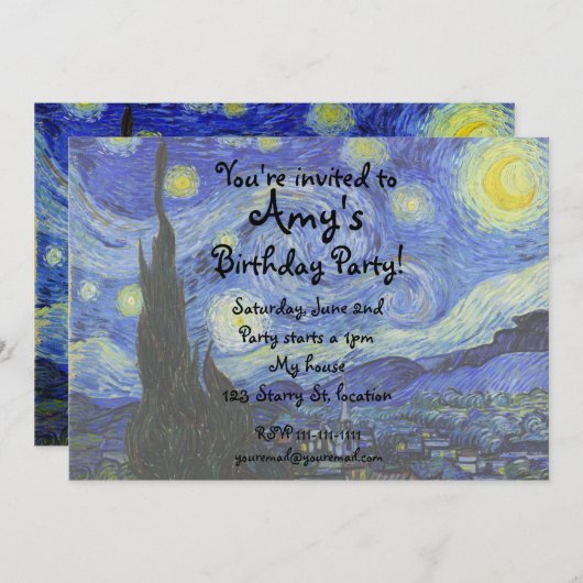 Invitation de nuit étoilée de Van Gogh (Devant / Derrière)