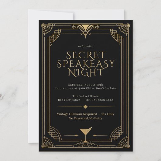 Invitation de nuit speakeasy secrète - Les Années (Devant)