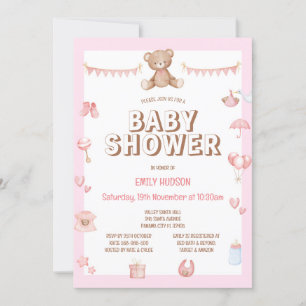 Invitation de ourson rose modifiable