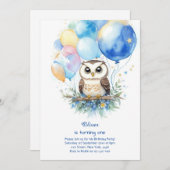 Invitation de Owl First Birthday (Devant / Derrière)