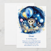Invitation de Owl First Birthday (Devant / Derrière)