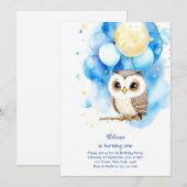 Invitation de Owl First Birthday (Devant / Derrière)