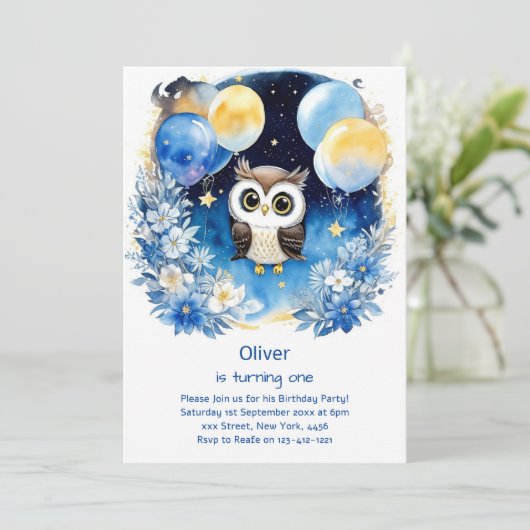 Invitation de Owl First Birthday (Debout devant)