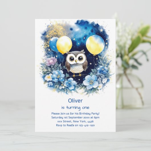 Invitation de Owl First Birthday (Debout devant)