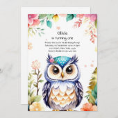 Invitation de Owl First Birthday (Devant / Derrière)