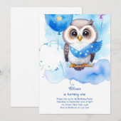 Invitation de Owl First Birthday (Devant / Derrière)