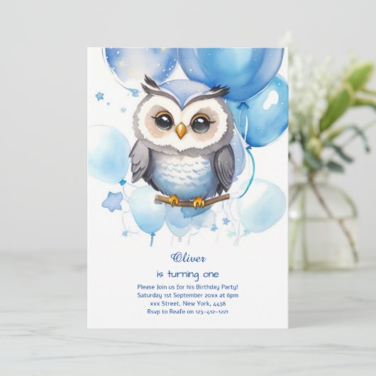 Invitation de Owl First Birthday (Debout devant)