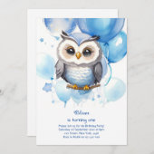 Invitation de Owl First Birthday (Devant / Derrière)