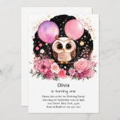 Invitation de Owl First Birthday (Devant / Derrière)
