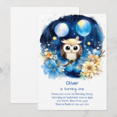 Invitation de Owl First Birthday (Devant / Derrière)